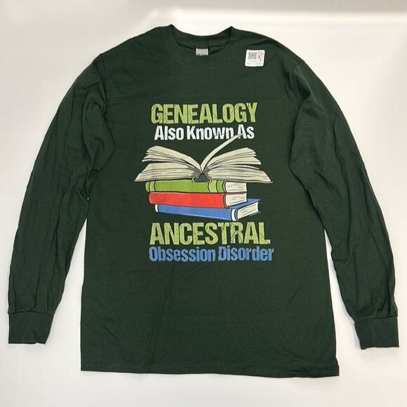 Gildan Tops - Genealogy. Also Known as Ancestral Obsession Disorder Green Long Sleeve Small